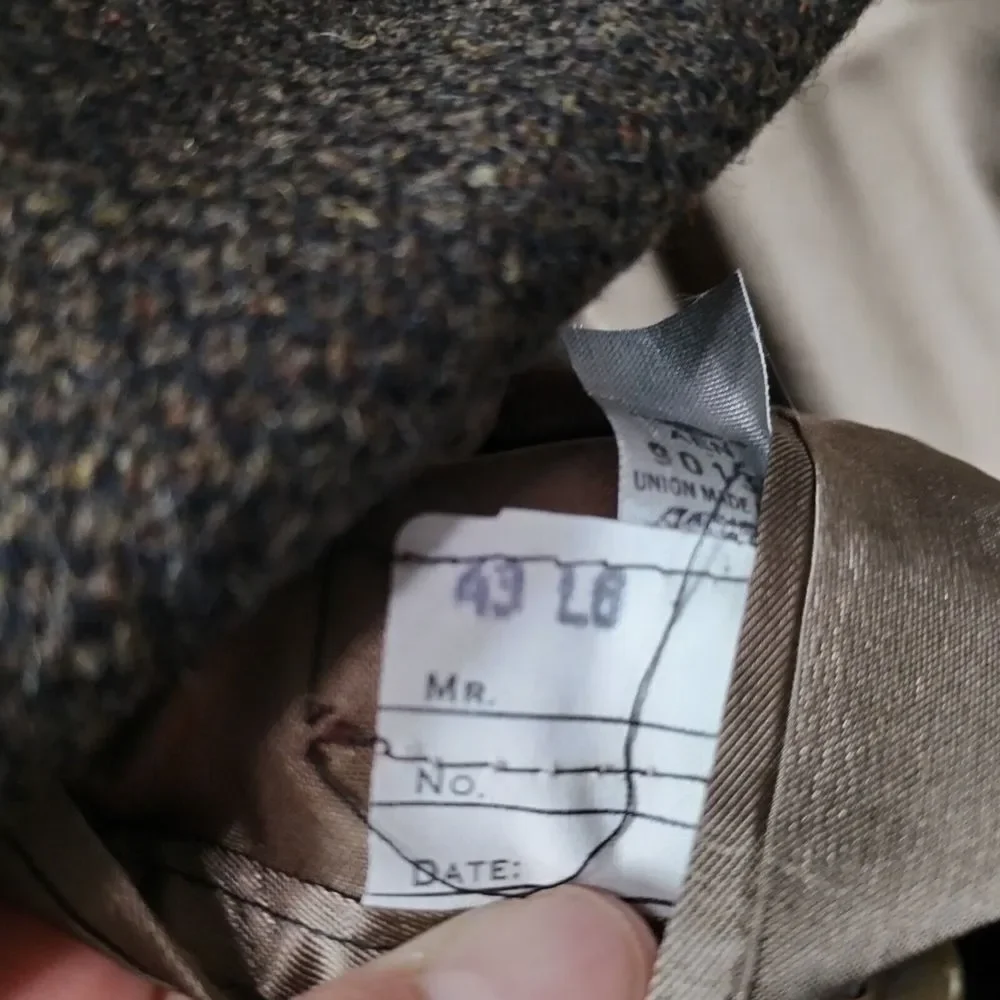 Mens Wool Tweed Jacket Suede Elbow Patch 2 Button Blazer 43L Vintage Evan-Picone
